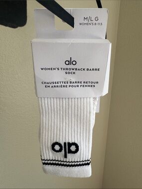 Alo Yoga Women's Throwback Barre Socks - White with Black Logo
